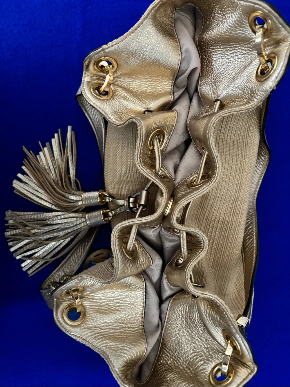 Michael Kors Metallic Gold-Tone Tassel Shoulder/Hobo Bag